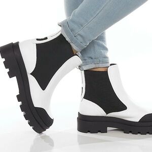 Fly London Black and White Chelsea Ankle Booties